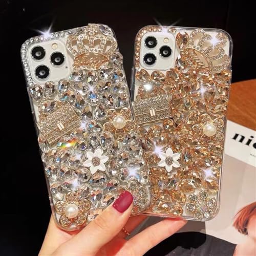 Poowear Compatible for iPhone 14 Pro Max Glitter Bling Case,Cute Luxury 3D Diamond Glitter Sparkle Crystal Rhinestone Women Girls Crown Handbag and Flower Gemstone Clear Bumper Protective Case - image 3
