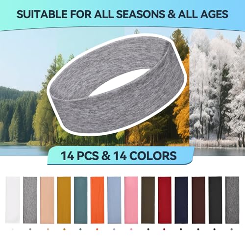 Image of 14 Pack Headbands for Women, Fashion Soft Cotton Non-Slip Elastic Hairbands | Stretchy Sweat-Absorbent Sports Head bands, Suitable for Workouts, Running, Yoga and Makeup