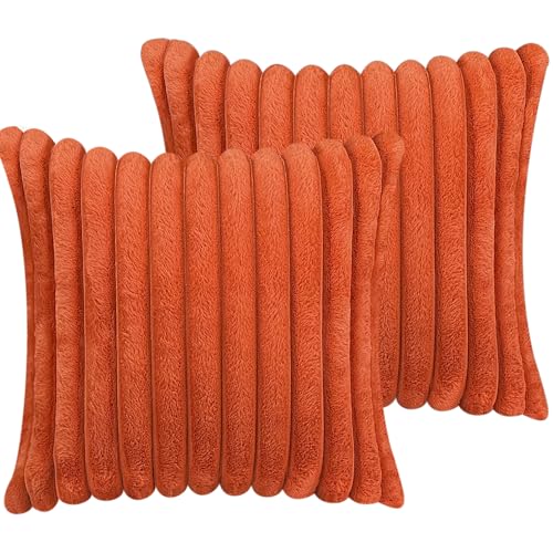 20x20 Throw Pillow Covers Set of 2, Decorative Faux Fur Covers for Bed, Couch Soft Fluffy Pillow Cover with Velvet Back for Living Room, Neutral Home Décor Accent for Sofa - Burnt Orange