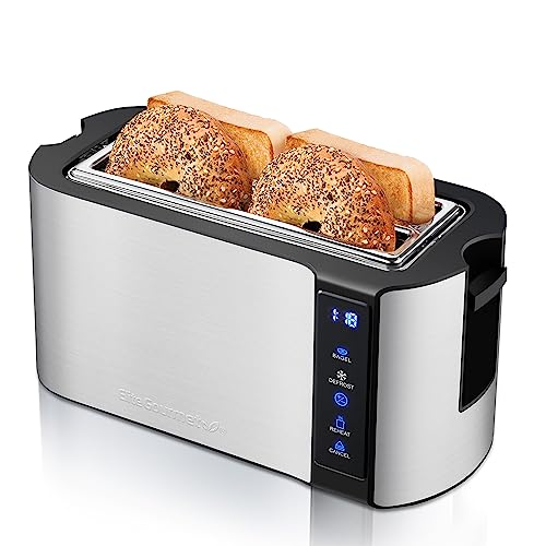 Comparison: Large Slice Toaster 6 Elite Gourmet ECT5322 Long Slot 4 Slice Toaster, Countdown Timer, Bagel Function 6 Toast Setting, Defrost, Cancel Function, Built-in Warming Rack, Extra Wide Slots for Bagels Waffles, Stainless Steel