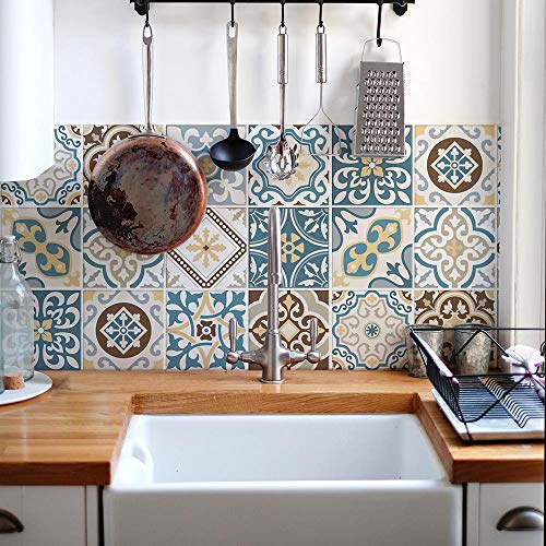 RE-COVERTILES - 16 piezas Pegatinas Azulejo adhesivo 15x15 cm - PS00208 - Mosaico de pared Adhesivo decorativo para azulejos de cemento para baño y cocina, pelar y pegar Cover