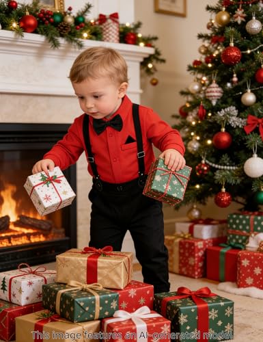 Image of A&J DESIGN Baby Boys Suits Infant Gentleman Formal Wedding Suspenders Outfit with Bowtie