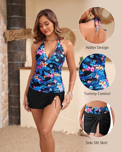 11 Best Two-Piece Bathing Suits for Women Over 50 in 2026 11 Yonique 2 Piece Swimsuits for Women Halter Tankini Top with Skirt Bottom Tummy Control Bathing Suit Blue Floral L