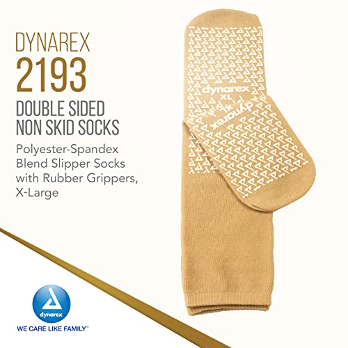 Dynarex Double Sided Non-Skid Socks - Non-Slip Hospital Slipper Socks with Grips, Unisex - Polyester-Spandex Blend - Warm, Fuzzy, No Latex - X-Large, 48 Pairs per Case2