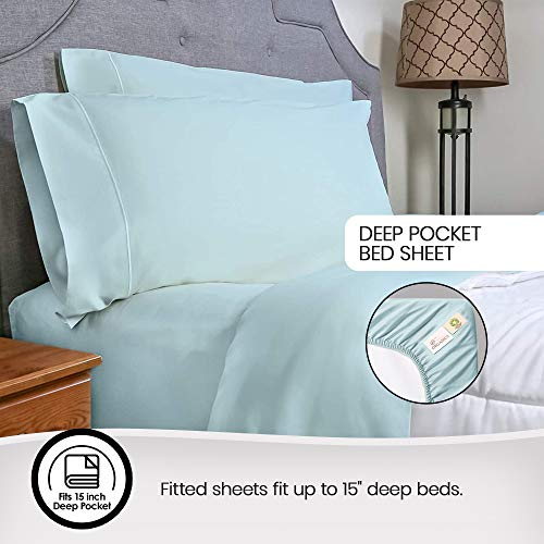 Image of Whisper Organics, 100% Organic Cotton Sheets - 300 Thread Count Bed Sheets Set - Premium Quality Sheets - Deep Pocket Sheet Set - GOTS Certified, Ocean Blue (Queen Size)