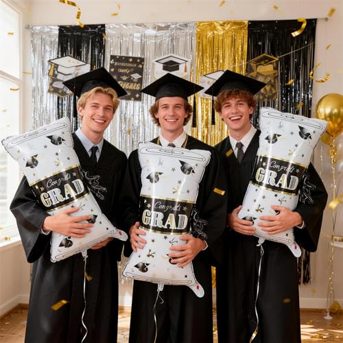 Image of Graduation Diploma Balloons, 2026 Graduation Decorations 3 Pcs Gold White Congrats Grad 2026 Diploma Foil Balloon Decorations for High School College Class of 2026 Congratulations Graduate Party Decor