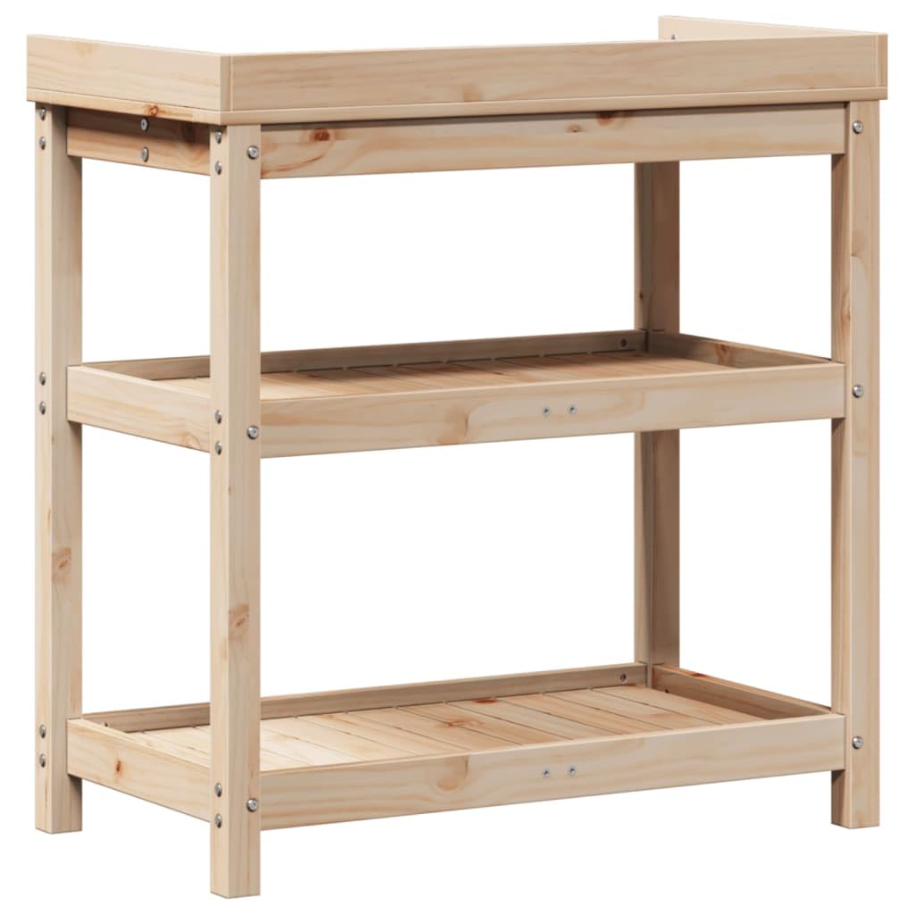 Stół na rośliny z półkami z litego drewna sosnowego, 82,5 x 45 x 86,5 cm, nośność 50 kg, do ogrodu, na taras, balkon, do ogrodu zimowego, porządek i prezentacja roślin doniczkowych