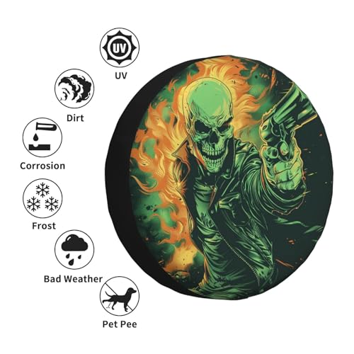 Image of Skull Spare Tire Cover, Universal Wheel Tire Cover Funny Skull Skeleton Tire Protectors for Trailer RV SUV Truck Camper 14 Inch