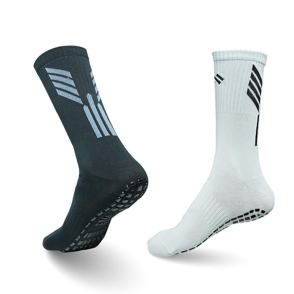 Mizaki Anti-Slip Football Socks for Men & Women Calf Length - Football Grip Stockings with Rubber Pad Grip Technology