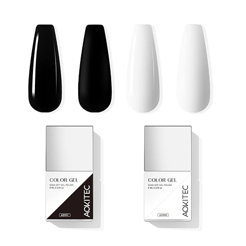 Aokitec Kit de esmalte de uñas de gel de 2 x 0.3 fl oz, juego clásico de esmalte de gel blanco y negro, juego de esmalte de uñas de gel para remojar