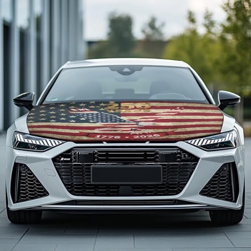 Image of 250 Years of Freedom Car Hood Cover Slip-On Washable Elastic Weatherproof Fabric Elastic Band Fixation Fits Most Cars