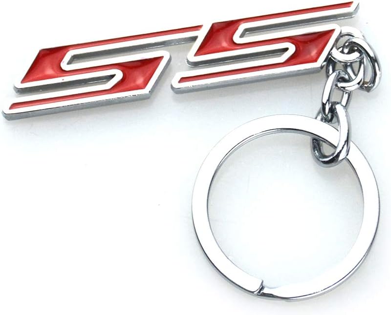 Aimoll 1pc Chrome Finish Super Sport SS Key Chain Fob Ring Keychain for Chevrolet Chevy, Chrome Red, S, Modern