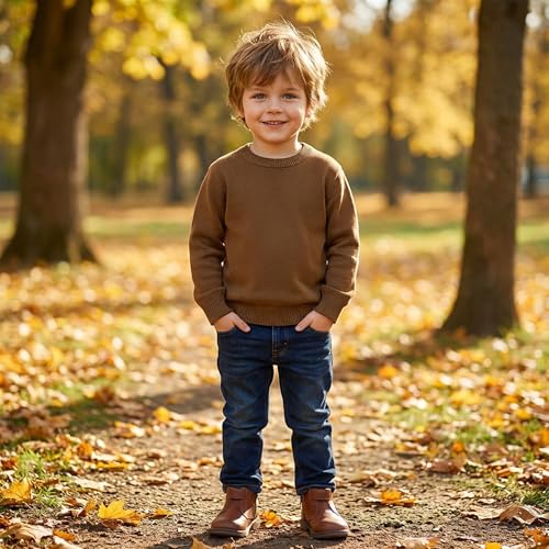 Image of CUNYI Boys Girls Crewneck Sweater Long Sleeve School Uniform Pullover Thermal Wool Solid Knit Top