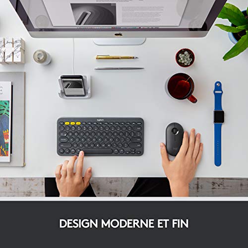 Logitech M350 Pebble Souris Sans Fil, Bluetooth ou 2,4 GHz avec Mini Récepteur USB, Souris pour Ordinateur avec Clic Sliencieux, Portable/Notebook/PC/Mac/iPad OS/Chromebook - Graphite/Noir