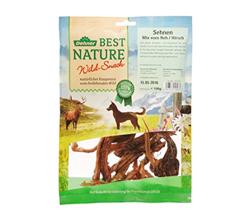 Dehner Best Nature Hundesnack, Leckerli 100 % natürlich, Kausnack für ausgewachsene / sensible Hunde, Barf geeignet, Sehnen von Reh / Hirsch, 100 g