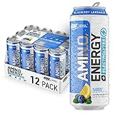 Optimum Nutrition Amino Energy + Electrolytes Sparkling Hydration Drink - Pre Workout, BCAA, Keto Friendly, Energy Drink - Blueberry Lemonade, 12 Count (Packaging May Vary)