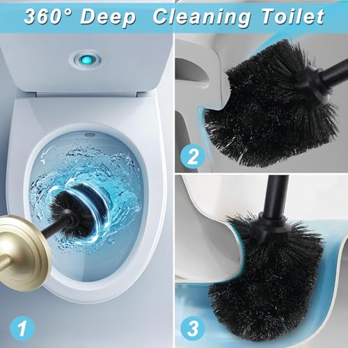 Image of Gold Toilet Brush and Holder Set,304 Stainless Steel Toilet Bowl Brush and Holder for Bathroom,Heavy Duty Toilet Brush,Durable Scrubbing Bristles,Splash Resistant,Long Handle