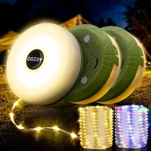 OGERY 3-Pack Camping String Lights, 4 in 1 Quick Storage 32.8FT Rechargeable Tent Lights String with 8 Lighting Modes, Hanging Waterproof Portable LED Lamp for Outdoor Patio Awning Party Ess