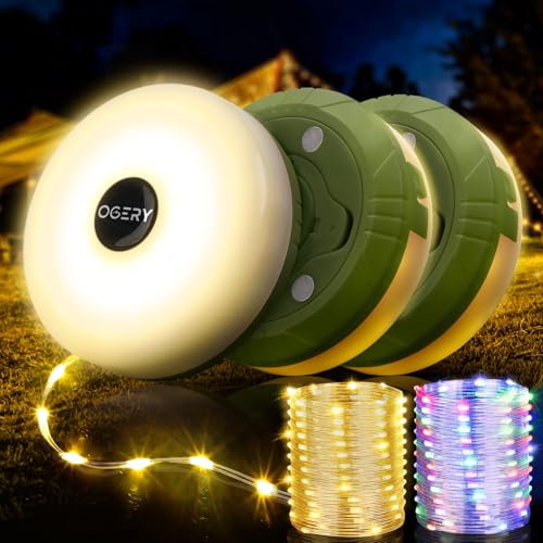 OGERY 3-Pack Camping String Lights, 4 in 1 Quick Storage 32.8FT Rechargeable Tent Lights String with 8 Lighting Modes, Hanging Waterproof Portable LED