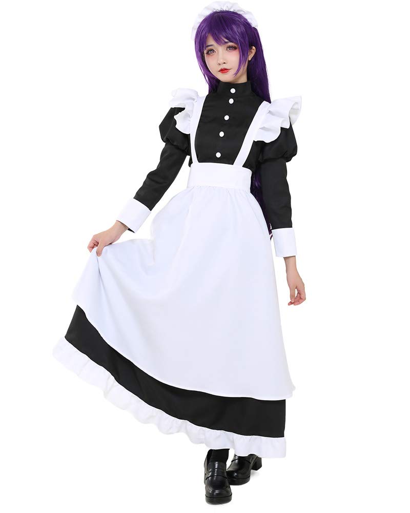 miccostumesWomen's Classic Cute Maid Uniform Long Dress Cosplay Costume with Apron