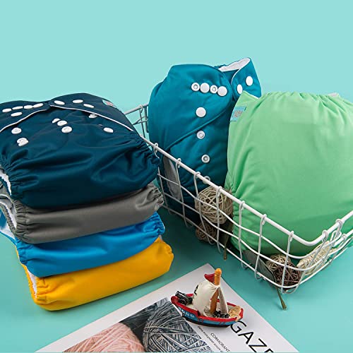Image of ALVABABY Baby Cloth Diaper 6 Pack with 12 Inserts One Size Cloth Diaper Covers Adjustable Washable Reusable for Baby Girls and Boys