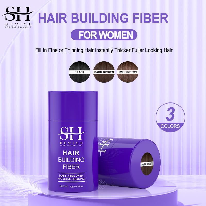 Miniatura 5 de SEVICH Fibras de construcción del cabello para mujer, 5 segundos, oculta la pérdida de cabello adelgazante, fibras de queratina natural para