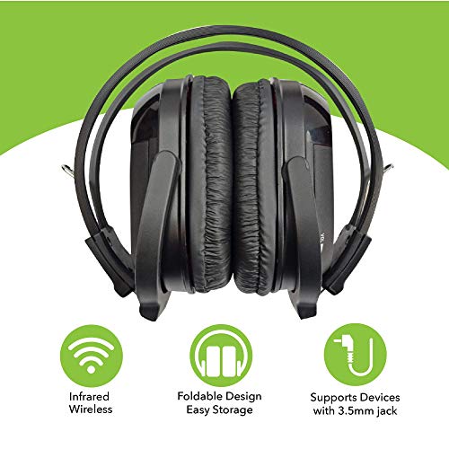 RP Accessories IR-601B Infrared Wireless Headphones, 2-Channel Folding Universal Rear Entertainment System IR Headphone for Car TV and DVD Player Audio, Set of 4