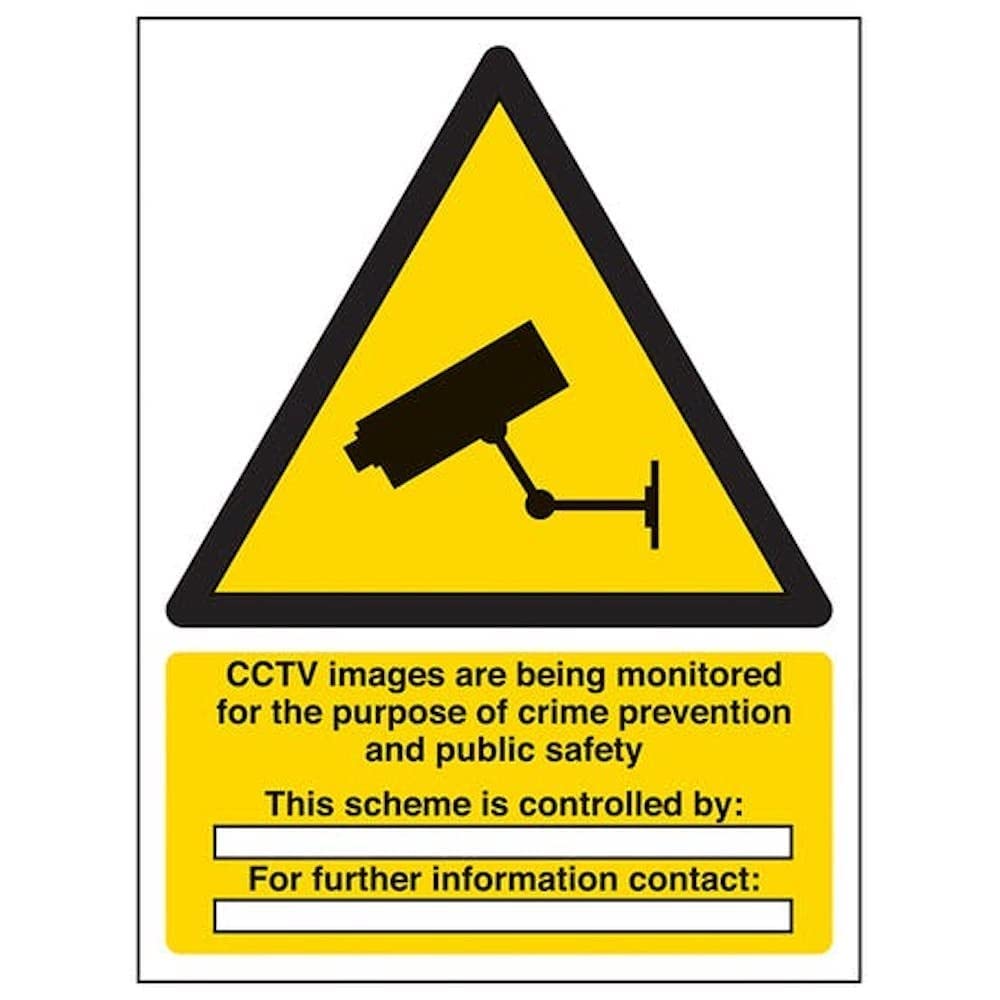 Vsafety Yellow V Safety Cctv Images Are Being Monitored Sign - 150Mm X 200Mm - Self Adhesive Alu Effect
