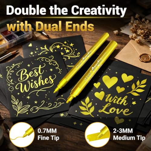 Image of SFAIH Gold Paint Pens 8-Pack 0.7MM Fine & 2-3MM Medium Tips