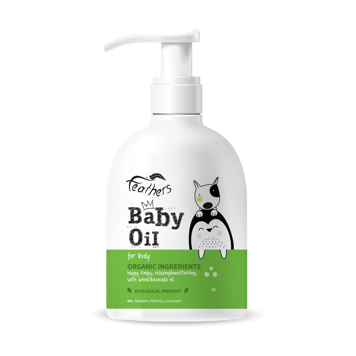 Baby Natural Bath Products, BABY OIL with Wheat and Avacado Oil, Organic Ingredients,Happy Sleepy, Relaxing, Mouisturising, Parafin Free & Paraben Free, Vegan, Cruelty Free, 300ml