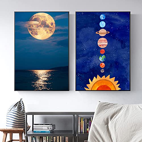 Impression toile soleil lune pour illuminer un salon minimaliste sans surcharger le mur