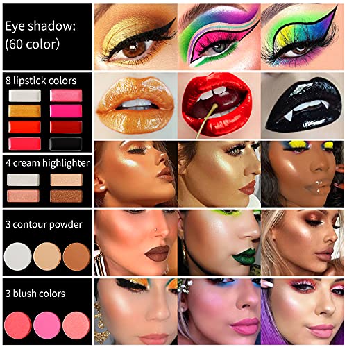 Makeup Palette Eyeshadow Kit +Eyeliner+Eyebrow,AFFLANO All in One Makeup Gift Set-Pigmented Eyeshadow Palette,Long Lasting Red Lipstick,Contour Highlighter Pink Rose Blush,Colorful Eye Shadow 78 Color