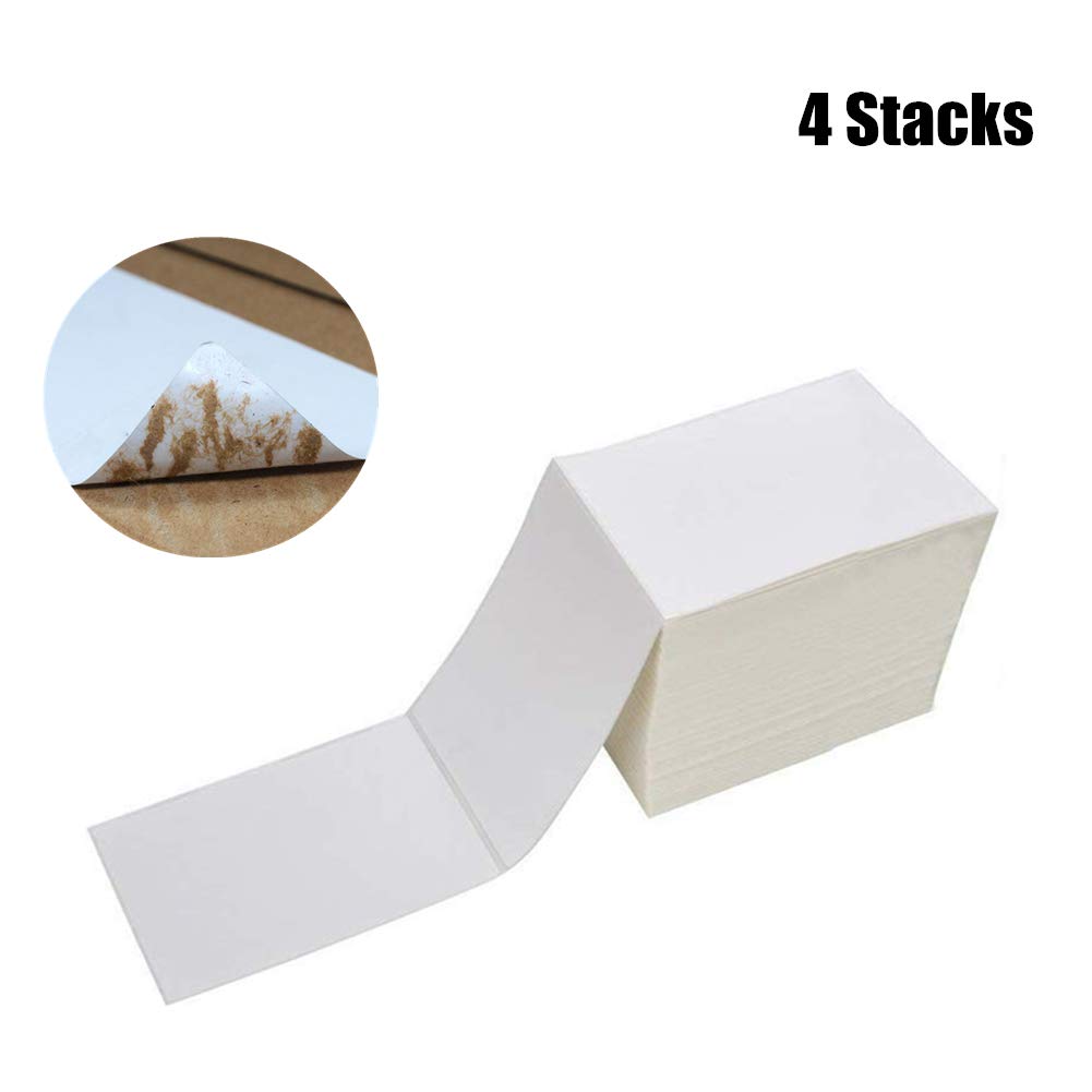 BESTEASY 4" x 6" Fanfold Direct Thermal Labels, White Perforated Permanent-Adhesive Shipping Labels, Mailing Address Label, Compatible with Zebra, Elton (4 Stack 1000 Labels/Stack)