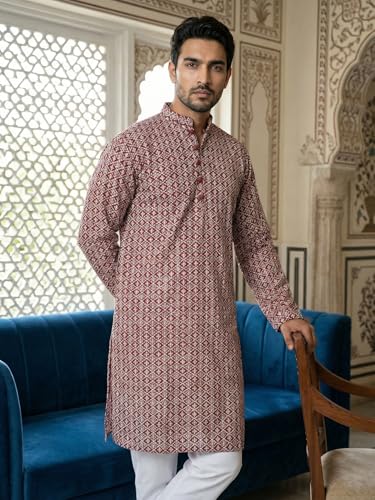 Image of Jompers Floral Embroidered Kurta (Maroon, XL)
