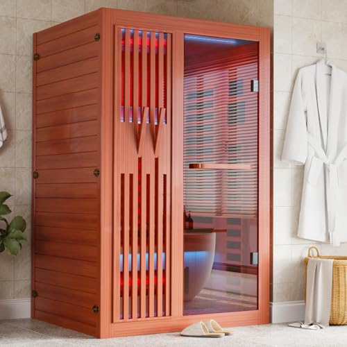 MEISSALIVVE Full Spectrum Sauna for Home, 1-2 Person Infrared Sauna with 7-Color Light Therapy &...