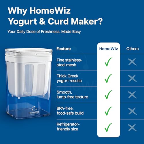 Image of HomeWiz Hung Curd Maker 1100ml with Fine Steel Mesh | 100% Food Grade Yogurt Maker with Lid | Durable Yogurt Strainer for Salads & Dips | Make Super Thick Homemade Curd | Easy Drainage & Hygienic