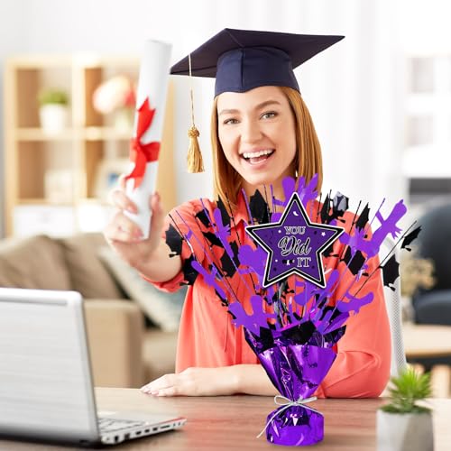 Image of Tatuo 4 Pcs 2026 Graduation Table Centerpieces Party Decoration of Gleam Glitter Foil Graduate Centerpieces for Grad Party Supplies(Purple)