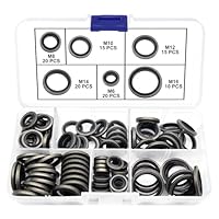 YIXISI 100 Stücke 6 Größen M6 / M8 / M10 / M12 / M14 / M16 Bonded Seal Dichtring Kit, Metallgummidichtungs-Ölring, für Zentral-Hydraulik, Servolenkung