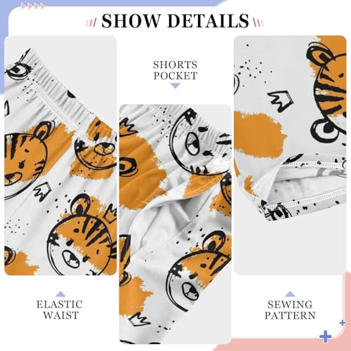 Prince Tiger Boys Long Pants Soft Trousers Elastic Waist Kids Lounge Bottoms with Pockets S-XL4