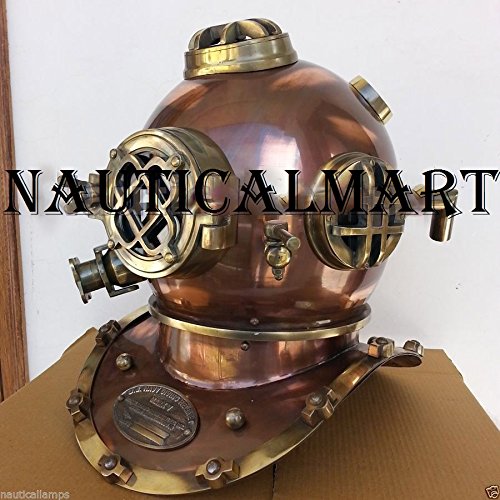 Armor Diving Helmet Mark V Yellow & Chrome Finish U.S. Navy Replica Costume Rustic Vintage Home Decor Gifts