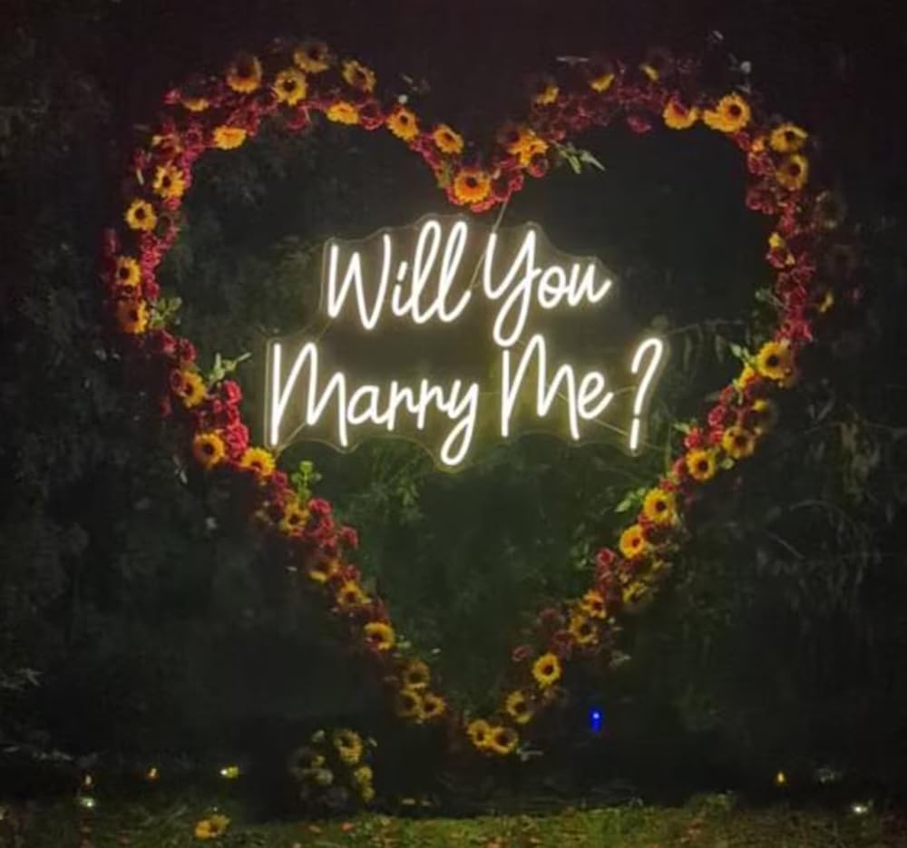 Neonschild mit Aufschrift "Will You Marry Me", groß, 53,3 x 37,8 cm, "Marry Me", leuchtende Buchstaben, LED-Neon-Schild für Antrag, Verlobung, Valentinstag, Party