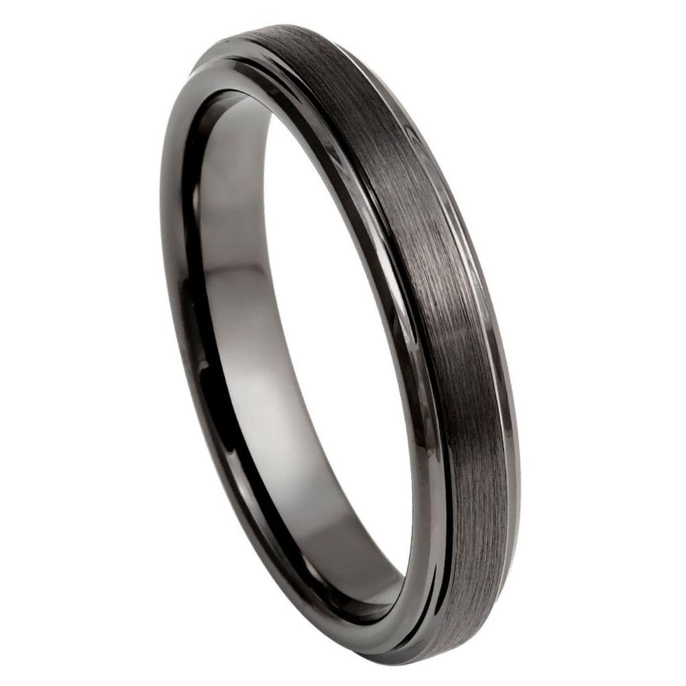 4mm Tungsten Carbide Ring – Brushed Gunmetal Wedding Band with Polished Edges, Slim Comfort Fit, Scratch Resistant for Men & Women
