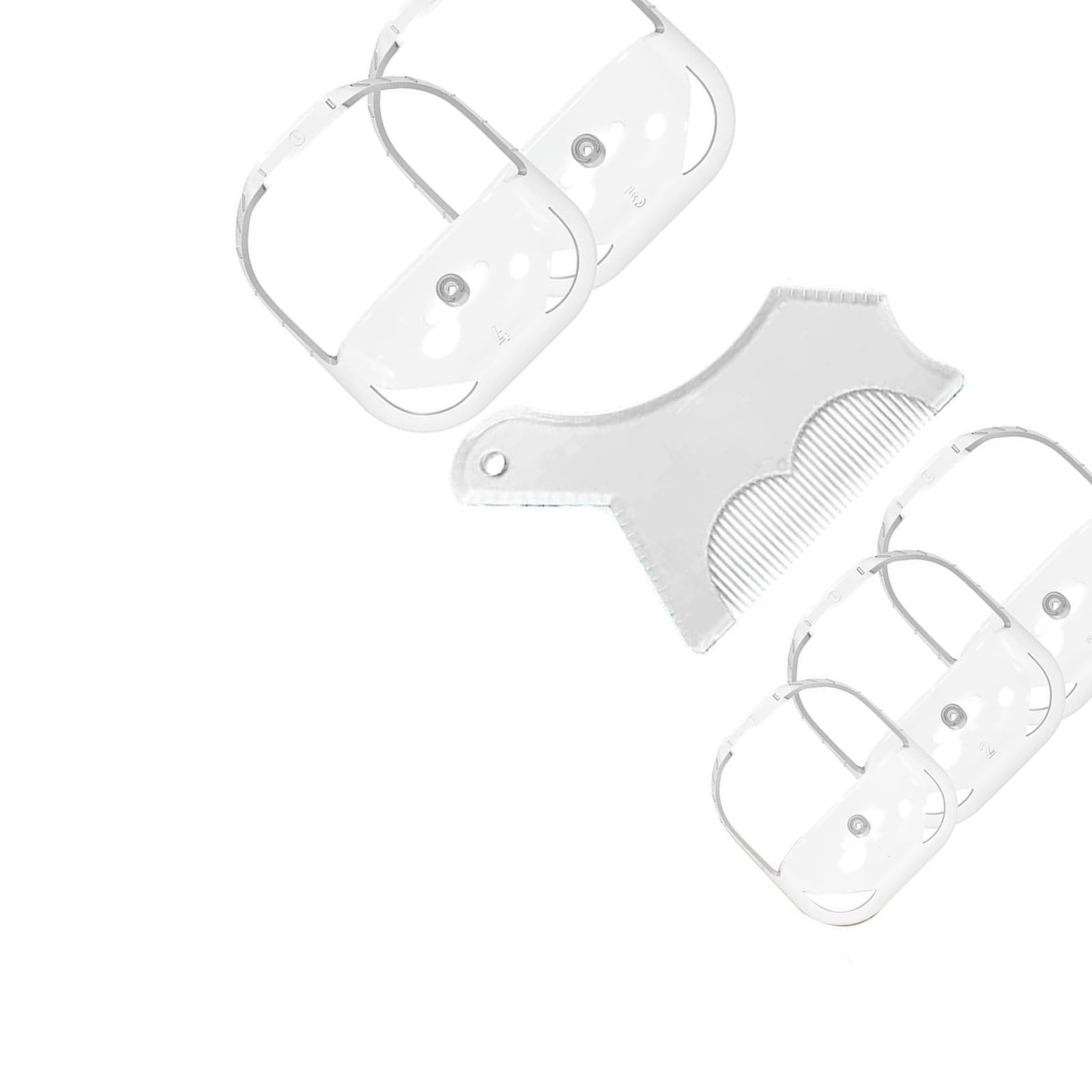 6-teiliges Bartformungsset – 5 Bartvorlagen In Verschiedenen Größen Und 1 Multifunktionaler Stylingkamm For Die Fellpflege (blau Und Transparent)(Transparent)