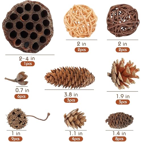 DomeStar 38PCS Pine Cone Set for Bowl Centerpiece - Natural Decor Bowl Fillers with Acorns, Berries and Pinecones Ornament for Home or Festive Display