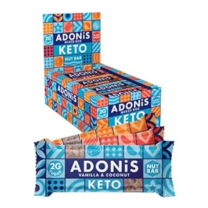 Adonis Keto Mix verpakking notenrepen (16 x 35g repen) | Vegan & Keto | 100% natuurlijk | Vrij van gluten, suiker, palmolie en zuivel | Weinig suikers, caloriën & koolhydraten voor afvallen | Ontbijtreep | Gezonde snack | Keto dieet