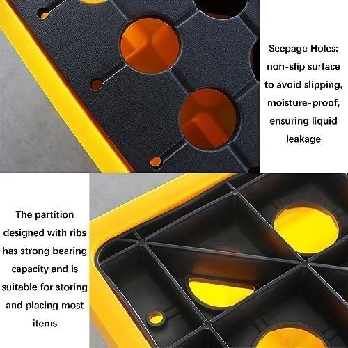 Stackable Plastic Spill Collection Trays with Drain - Modular Oil Drums and Pallets, Durable Polyethylene Spill Platforms (67x67x15CM) for Efficient Liquid Management