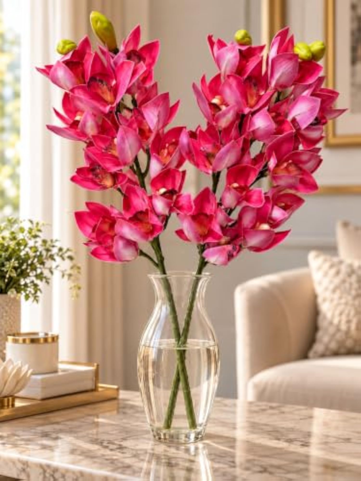 Pink Orchid Flower Stems, Pack of 2, Artificial Decor
