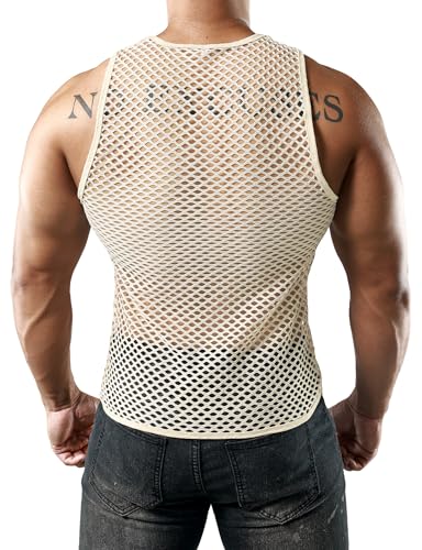 Image of JOGAL Men's Mesh Fishnet Fitted Sleeveless Muscle Top