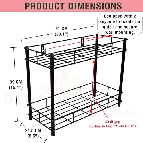 Image of D&V Engineering 2-Tier Metal Kitchen Storage Rack | Countertop Organizer Shelf & Spice Rack, Multipurpose Pantry and Cabinet Shelf Organizer