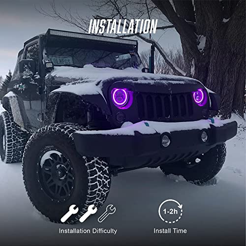 ORACLE LIGHTING ColorSHIFT 4,800 Lumen LED Halo Headlights – 7\" Jeep Wrangler JK Headlamp Assembly with ColorSHIFT RF Wireless Controller, 1 Pair, Part # 5769-330